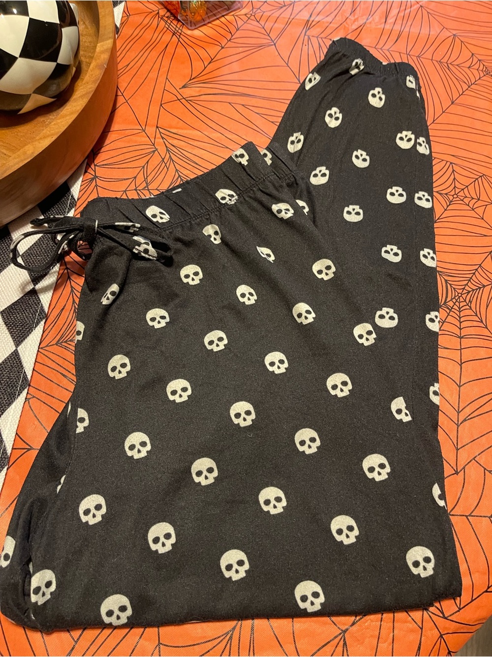 Black Skull Print Drawstring Pants and matching top pjs